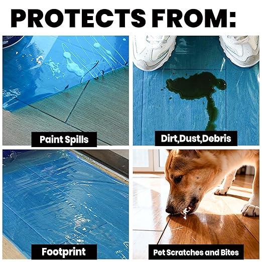 ADHES Floor Protection Film, Self Adhesive Floor Protector for Moving and Construction, 24 inch x 200', Protection of Hardwood, Tile, Other Hard Surfaces