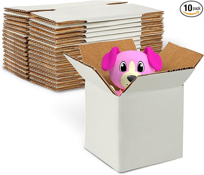 MT Products Sturdy White Corrugated Cardboard Shipping Boxes 5" x 5" x 5" - Small Mailing/Moving Boxes for Transport - Pack of 10
