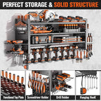 33" W Power Tool Organizer Wall Mount,4-Layer Heavy Duty Tool Storage with 10 Cordless Drill Holder,300 lb Capacity Garage Organization for Garage and Workshop,Black