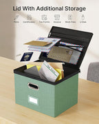 Oterri 1 Pack Large File Organizer Boxes with Lids, File Box with Mesh Pockets, Document Organizer Box for Letter/Legal Size Folders, Zippers Important Document Organizer (Green, Without Folders)