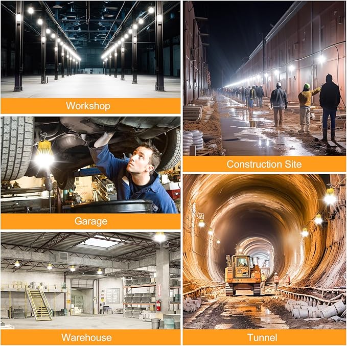 LED Temporary Work Light 80W/64W/48W, 10400LM Outdoor Construction Lights Job Site Lighting 5700K/5000K/4500K, 10ft Cord Hanging Lighting for Workshop Construction Garage, AC100-277V