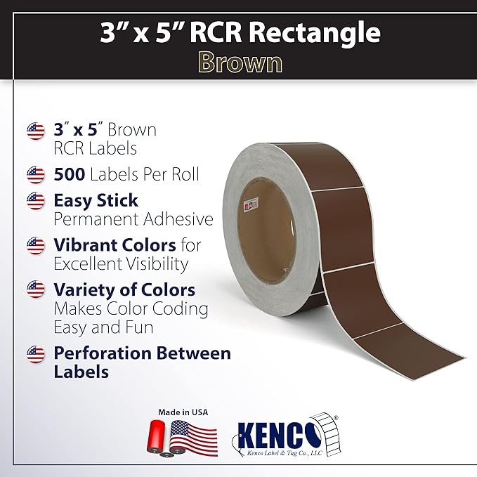 Kenco Color Coding 3 X 5 Rectangle Labels, Inventory Control Stickers 500 Labels Per Roll, Made in The USA (Brown)