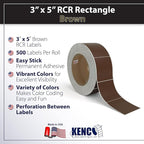 Kenco Color Coding 3 X 5 Rectangle Labels, Inventory Control Stickers 500 Labels Per Roll, Made in The USA (Brown)