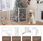 4 Panels Full Metal Freestanding Dog Gates with Door, 80” W x 36” H Folding Pet Gate Fence with Support Feet for Indoor,Stairs, Hallways and Doorways(White)