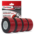GripBond Black Super Bond Heavy Duty Double Sided Tape, 4 Rolls (10 Ft), 1.2” x 120” – Waterproof Adhesive Mounting Tape for Indoor/Outdoor, Walls, Automotive, Car, LED Strip Lights, Home, Office