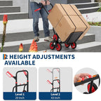 3 in 1 Industrial Convertible Stair Climbing Cart,1000 LBS Capacity Folding Hand Truck Dolly Cart with Telescoping Handle and 2 Elastic Rope for Transport & Moving in Warehouse, Home, Supermarket