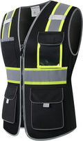 Safety Vest for women, Hi vis Reflective Lady Work vest With 9 Multi Pocket And Zipper