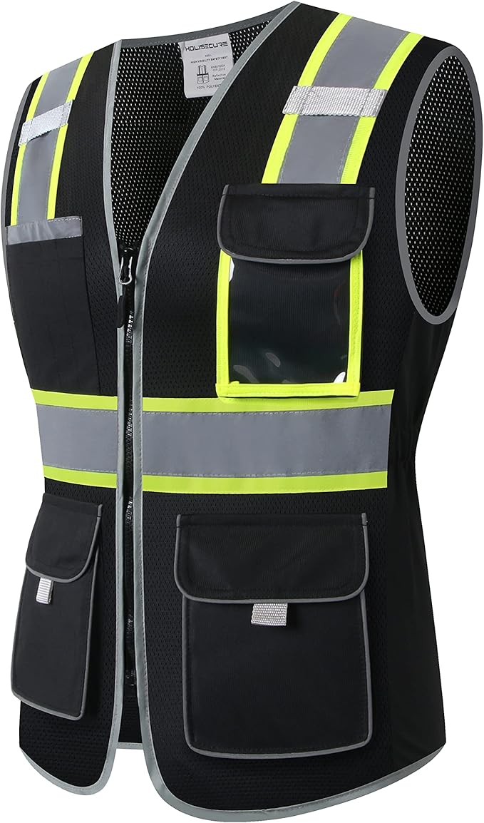 Safety Vest for women, Hi vis Reflective Lady Work vest With 9 Multi Pocket And Zipper