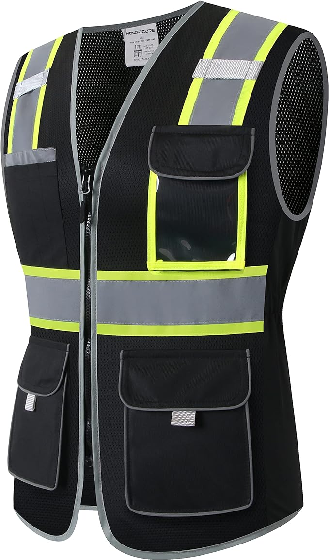 Safety Vest for women, Hi vis Reflective Lady Work vest With 9 Multi Pocket And Zipper