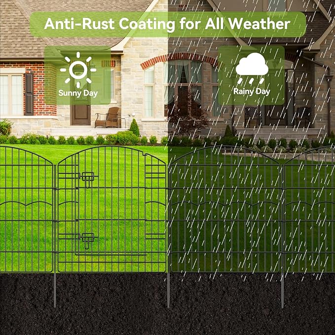 Decorative Garden Fence 12 Panels 26.8ft(L)×32in(H) Garden Fences Animal Barrier Fencing with 11 Panels + 1 Gate, No Dig Metal Rustproof Wire Border Temporary Dog Fence Outdoor for Patio Yard Lawn
