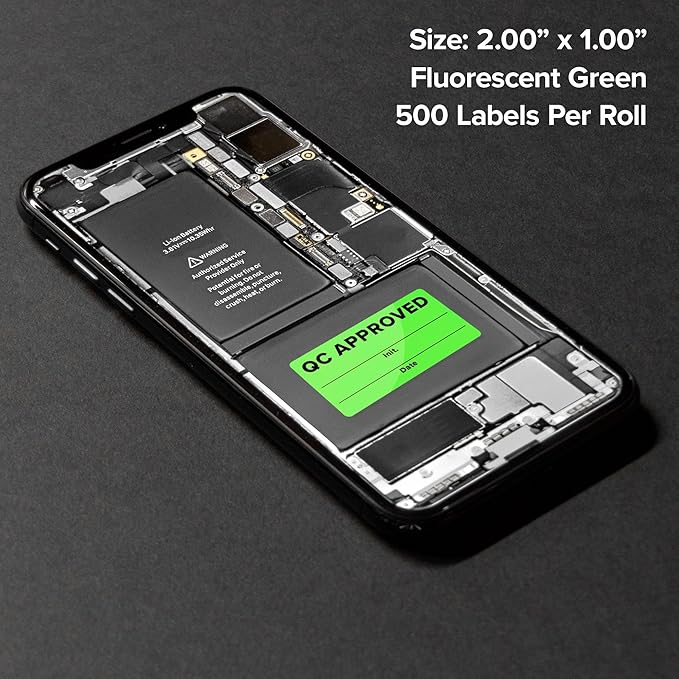QC Approved Quality Control Labels, 2" x 1", Bright Green, 500 Labels per Roll, Permanent Adhesive for Inspection & Inventory Use