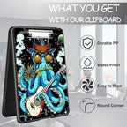 Clipboard with Storage, High Capacity Plastic Storage Clipboard with Pen Holder for for Women Teachers Work, School & Office Supplies, Cute Pattern Decorative Clipboards, Octopus Plays Guitar