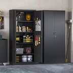 Washemba 71" Metal Garage Storage Cabinet, 2 Locked Doors and 5 Adjustable Shelves, can be Used for Storing Tools, consumables, Books, etc., for Office, Home, Garage, Gym, School (Black)