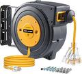 SURAIELEC 12 Gauge Extension Cord Reel, 45 FT Retractable Extension Cord, 12 AWG/3C SJTOW Heavy Duty Power Cord, 15 AMP Circuit Breaker, Lighted Triple Tap, Ceiling or Wall Mount, ETL Listed