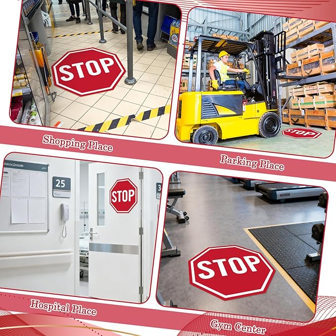 Nuanchu 5 Pcs Stop Floor Sign Stickers, 17" x 17" Anti Slip Adhesive Non-reflective Octagon Stop Safety Warning Tags Labels for Garage Street Traffic Parking