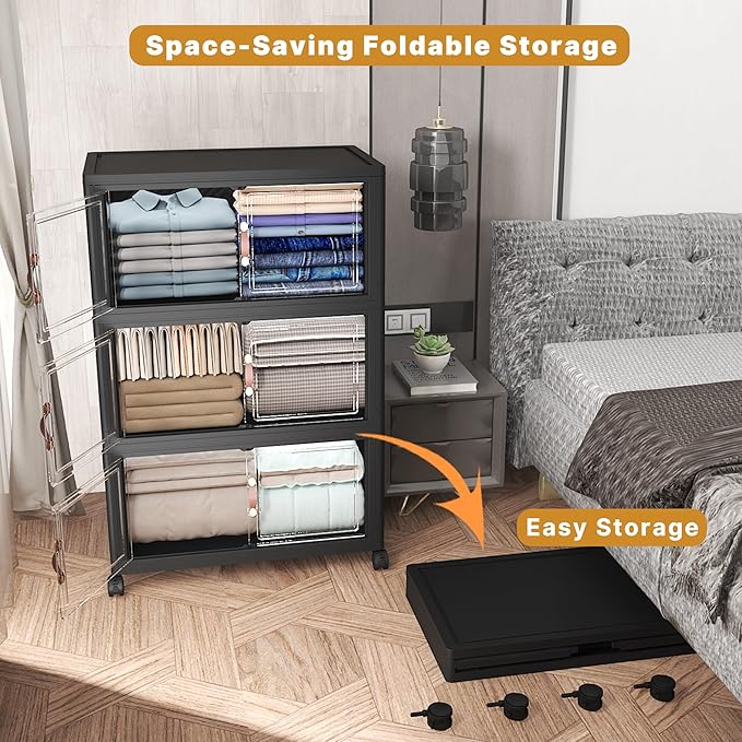 Extra Large Stackable Storage Bins with Lids & Wheels, Foldable Plastic Storage Bins (Dark, 504QT-168QT/42GAL*3Pack)