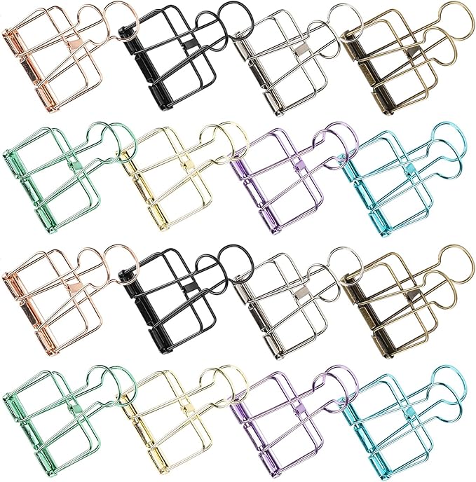 16 Pcs Hollow Binder Clips - 8 Colors Skeleton Design Paper Clamps for Office School Home Use, Organize Documents Files Notes(L,1.9x2.6in)
