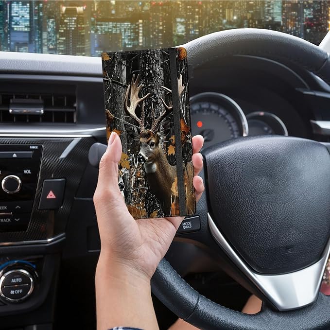 Car Registration and Insurance Holder,Leather Vehicle Glove Box Organizer Wallet for Document, for any Car,Truck,Motorcycle,Driver License,Trailer or Boat,Men & Women,Leaf Hunting Camo Forest Deer