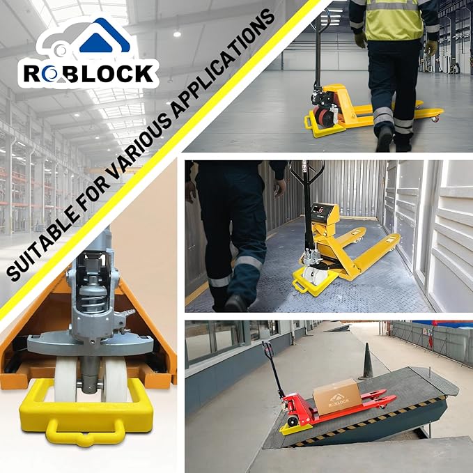 ROBLOCK Pallet Jack Chock Heavy Duty Wheel Chock, Pallet Jack Stopper for Truck 14.2" Length x 11.2" Width x 2" Height (2 Pack,Yellow)
