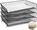 Hicarer 4 Pcs Metal Paper Tray 11 x 17 Inch Iron Wire Grid Desk File Document Letter Tray 11 x 17 Paper Desk Organizer Wide Entry Basket for Office Home (Black)