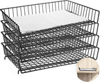 Hicarer 4 Pcs Metal Paper Tray 11 x 17 Inch Iron Wire Grid Desk File Document Letter Tray 11 x 17 Paper Desk Organizer Wide Entry Basket for Office Home (Black)