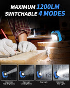Led Work Light with 4 Modes,1200LM Portable COB Magnetic Light,3350mAh Recharge Spotlight and Floodlight,150° Rotate IP65 Waterproof for Car Repair and Camping, Blue (1 Pack Without Hook)