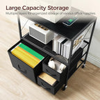 File Cabinet with Charging Station, 3 Drawer Lateral Filing Cabinet for Home Office, Mobile Printer Stand with Open Shelf, Fits A4/Letter Size File, Nonwovens Drawer, Black FCHB98E01