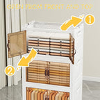 Storage Bins with Lids and Wheels, 398QT-99.5QT*4Tier Collapsible Bathroom Storage Cabinet with Clear Doors, Plastic Stackable Closet Organizers and Containers White