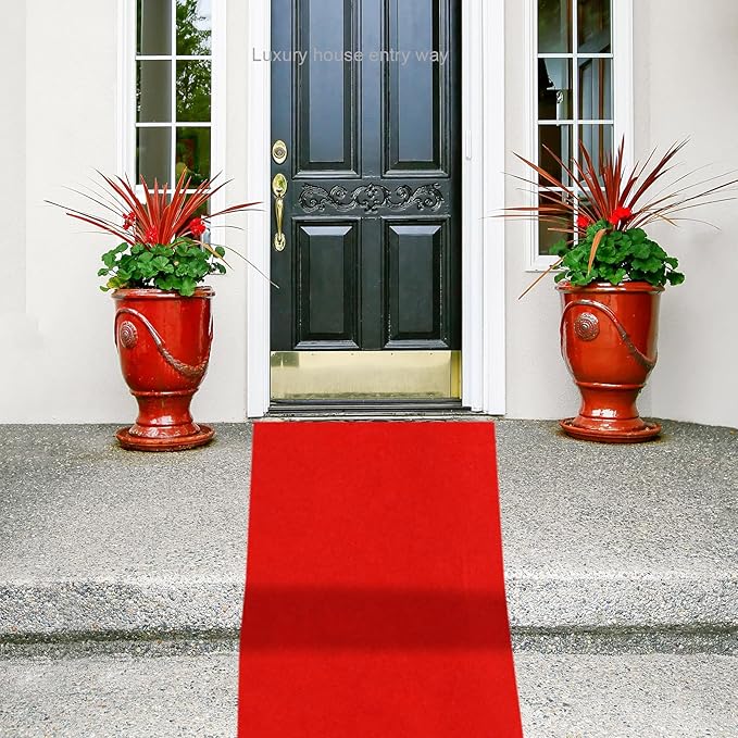 Preboun 3.9 x 60 ft Carpet Runner for Party Felt Runway Rug Runner Rug with Carpet Tape for Halloween Wedding Christmas Xmas Thanksgiving Outdoor Accessories Wedding Party Hallway(Red)