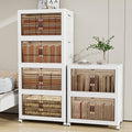 Storage Bins with 2 Lids and Wheels, 942QT-157QT*6Tier Collapsible Bathroom Storage Cabinet with Clear Doors, Plastic Stackable Closet Organizers and Containers White