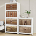 Storage Bins with 2 Lids and Wheels, 942QT-157QT*6Tier Collapsible Bathroom Storage Cabinet with Clear Doors, Plastic Stackable Closet Organizers and Containers White