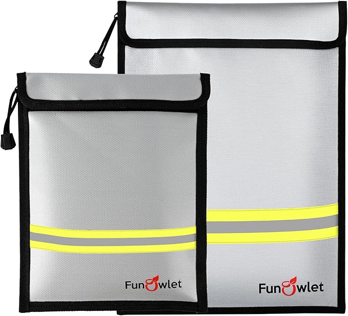 Fireproof Waterproof Money Document Bag - 2 Pack Safe Upgraded Zipper Bags, Fire & Water Resistant Storage Organizer Pouch for A4 A5 Documents Holder,File,Cash,Jewelry,Passport,Tablet,Laptop (Gray)
