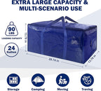 8 Pack Extra Heavy Duty Large Moving Bags with Strong Zipper & Carrying Handles, Sturdy Clothes Storage Bags Totes Bins, Packing Bag Move Boxes College Moving Supplies, Dark Blue - 24 gal