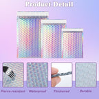 50 Pcs Metallic Bubble Mailers, 3 Sizes Holographic Bubble Mailers, Poly Padded Envelopes, Waterproof Self Seal Adhesive Shipping Bags, Cushion Envelopes for Packing, Mailing, Small Business