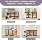 LZRS 3-Panel Freestanding Adjustable Wooden Dog Gate—30" Tall Foldable Pet Barrier with Support Feet, Chew-Resistant Solid Hardwood & Steel Wire Safety Fence for Doorways, Hallways, and Stairs, Cherry