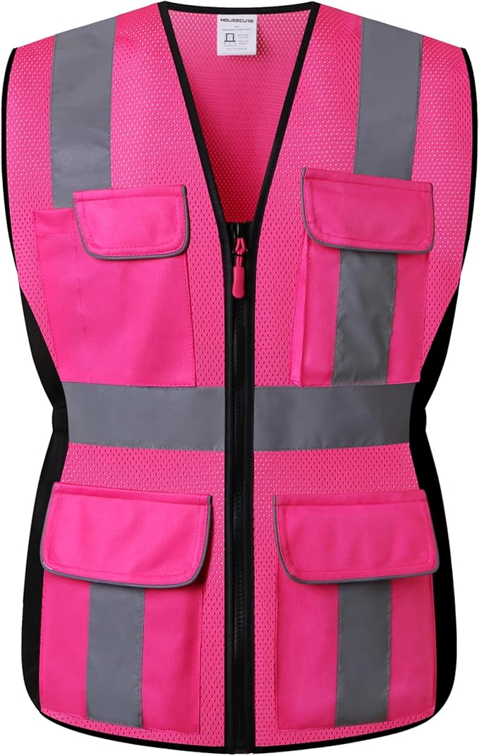 Safety Vest for women, Hi vis Reflective Lady Work vest With 9 Multi Pocket And Zipper