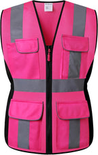 Safety Vest for women, Hi vis Reflective Lady Work vest With 9 Multi Pocket And Zipper