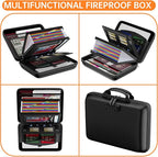 ENGPOW Fireproof Document Box with Lock, Hard Case Fire & Water Resistant File Organizer with 25-Pocket Accordion File Folder, Portable Home Office Safe Storage for Important Documents Laptop Black