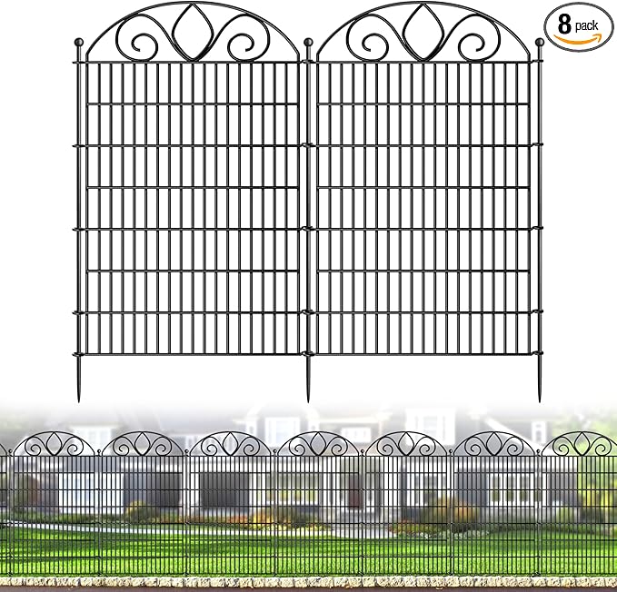 8 Panels No Dig Tall Garden Fence Panel – 48" H X 21' L Rustproof Metal Dog Fence Outdoor for Yard, Decorative Animal Barrier Fence for Pet, Garden Border, Patio, Flower Beds| Temporary Fencing
