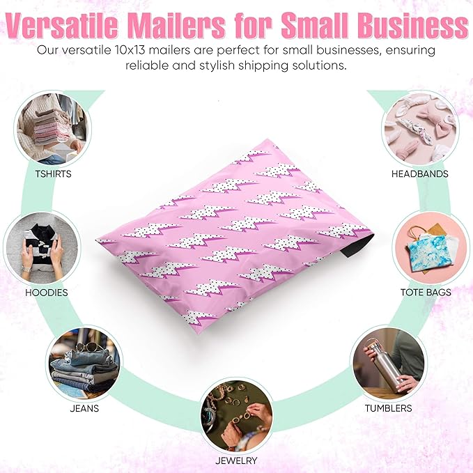 10x13 Poly Mailers – Lightning Bolt – Waterproof, Tear-Resistant Shipping Bags with Adhesive Seal – 50 Pack – Package Mint
