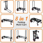 Pyle Adjustable Professional Equipment Multi-Cart - Compact 8-in-1 Folding Multi-Cart, Foldable and Lightweight, Hand Truck/Dolly/Platform Cart, Extends Up to 27.52'' to 44.25'' - Pyle PKEQ48