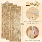 3 Pack 3.3x8.2 Feet Champagne Foil Fringe Backdrop Curtains, Tinsel Streamers Birthday Party Decorations, Fringe Backdrop for Graduation, Baby Shower, Gender Reveal, Disco Party