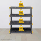 CX Black & Yellow, 4-Tier Heavy Duty Plastic Storage Shelving Unit, 200lbs/shelf (55"H x 48"W x 20"D), for Garage Tools, Basement & Outdoor Organization, Modular Rack