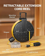 DEWENWILS 30 Ft Retractable Extension Cord Reel, Ceiling/Wall Mount 16/3 Gauge SJTW Power Cord with 6 Grounded Outlets, Twist-Lock Stopper, 10 Amp Circuit Breaker, Metal Covering, UL Listed