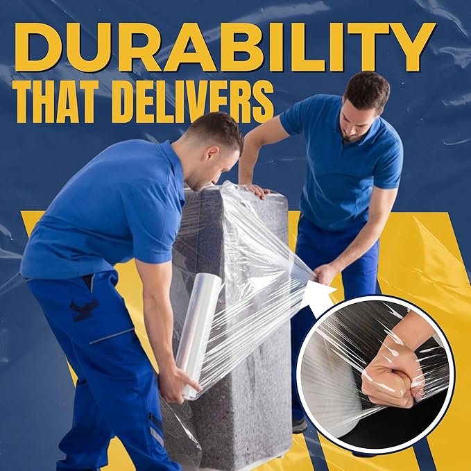 Rockin Rolls Stretch Film Wrap – 18" x 1500 FT x 80 Gauge, 1 Roll Heavy Duty Pallet Wrap, Clear Plastic Moving Wrap for Packing, Shipping, Furniture & Luggage – Durable Self-Adhering Shrink Wrap Roll