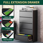 5 Drawer Lateral File Cabinet with Lock, Metal File Cabinets for Home Office, Steel Heavy-Duty Filing Storage Cabinet for Letters/Legal/A4 (Require Assembly, Black)