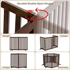 24" Height Tall Freestanding Pet Gate, Solid Wood Folding Safety Fence Wooden Dog Gate with 2 PCs Support Feet Ideal for Stairs, Doorways, Halls, Kitchens, Heavy Duty Gates, 2 Panels, Walnut