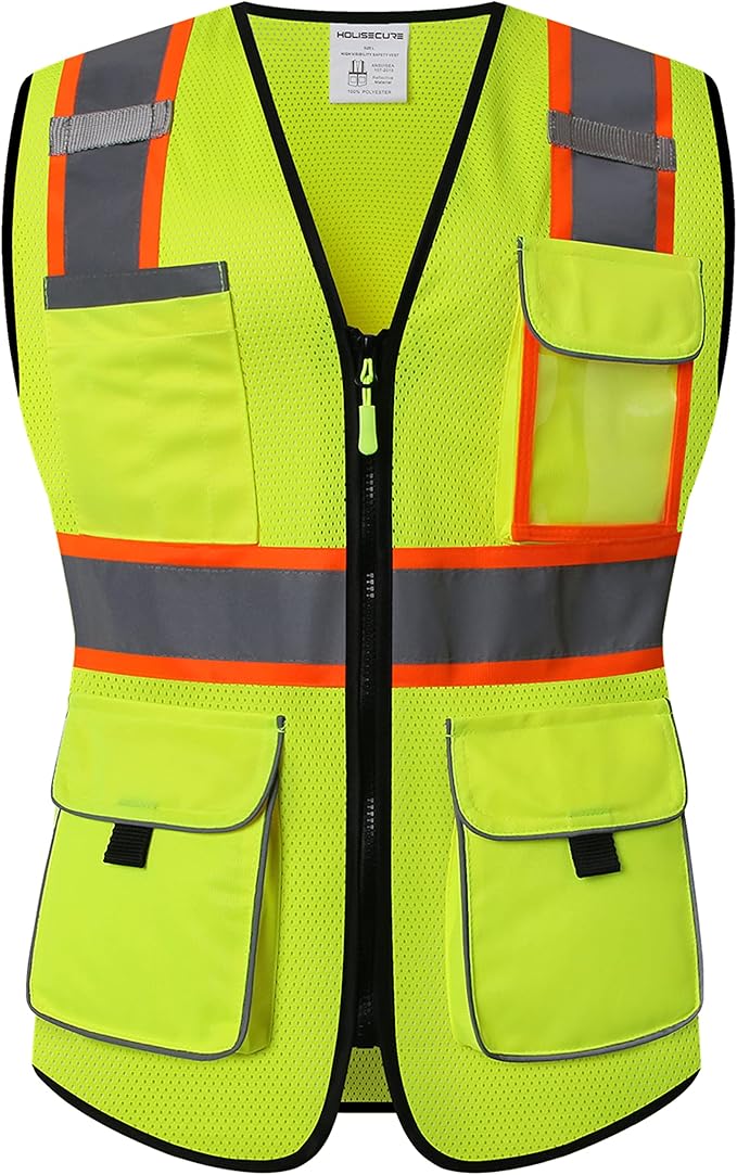 Safety Vest for women, Hi vis Reflective Lady Work vest With 9 Multi Pocket And Zipper