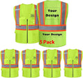 Safety Vest Customize Logo with 5 Pockets & Zipper Reflective High Visibility Vest Class 2 Outdoor Workwear