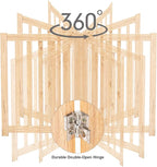 LZRS 4-Panel Wooden Free Standing Foldable Dog Gate Indoor – 24" High, Extra Wide Step-Over Safety Pet Gate for Doorways, Stairs, Hallways, Large Spaces & Playpen for Puppies Indoor Use, Natural